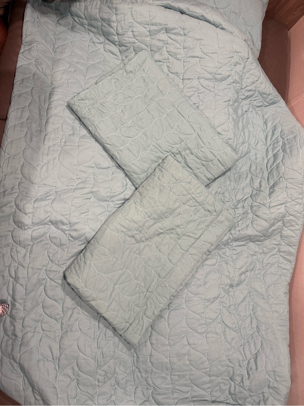 Light Aqua Quilted Bedspread with Matching Pillow Shams